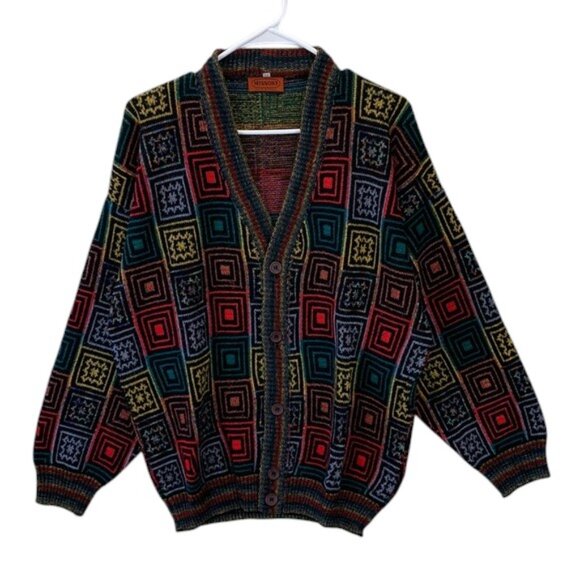 Missoni Men’s Wool Knit V-Neck Cardigan Size 50 Multicolor Printed Sweater‎ NWOT - Picture 1 of 11